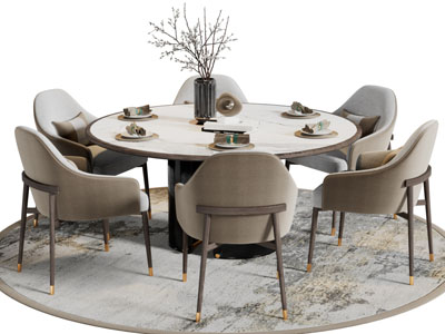 新中式圆形餐桌椅组合