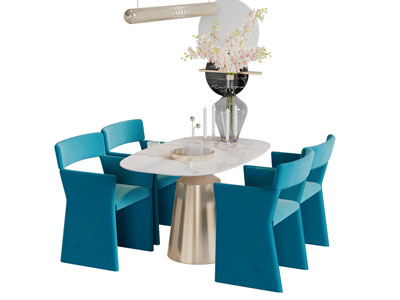 现代轻奢椭圆形餐桌椅组合