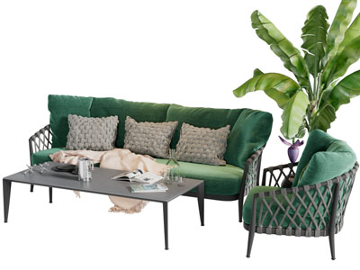 东南亚编织多人单人沙发茶几组合