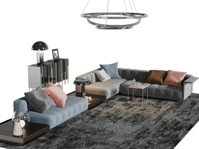 现代装饰茶几的转角多人沙发