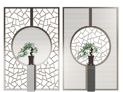 中式隔断盆景盆栽3d模型 中式隔断盆景盆栽