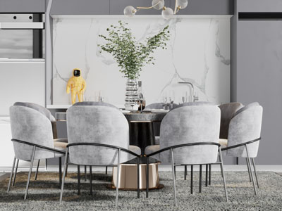 现代轻奢圆形餐桌椅组合