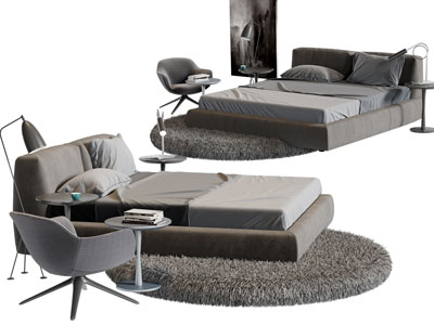 现代布艺双人床