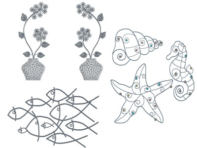 现代鱼群海马花盆墙饰挂件