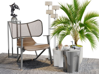 新中式休闲椅子茶几落地灯