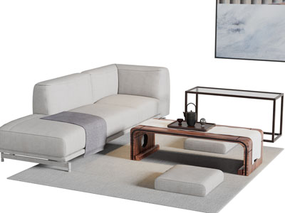 新中式美人榻贵妃椅茶几组合