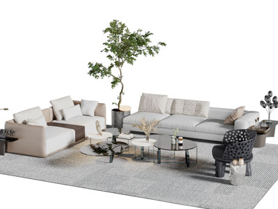 新中式多人双人沙发茶几组合