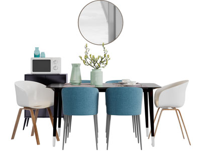 现代餐桌椅组合边柜