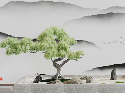 中式松树景观园艺小品