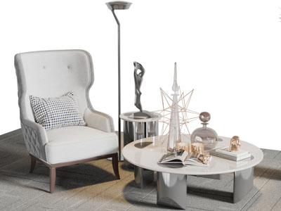 新中式单人沙发茶几组合