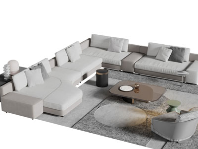 现代半包围转角多人沙发茶几组合