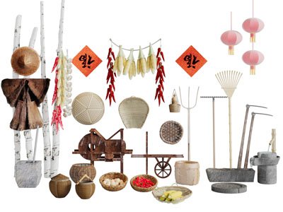 中式民宿农具农业设备3d模型 中式民宿农具农业设备