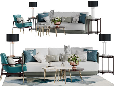 现代轻奢多人沙发休闲椅子茶几组合