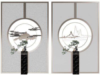 新中式隔断盆景3d模型 新中式隔断盆景