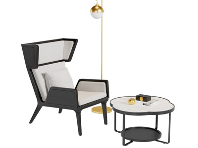 新中式黑白撞色休闲椅子茶几