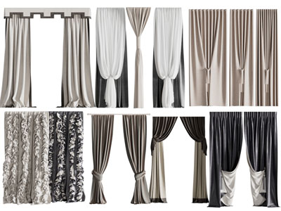 新中式布艺窗纱窗帘3d模型 新中式布艺窗纱窗帘