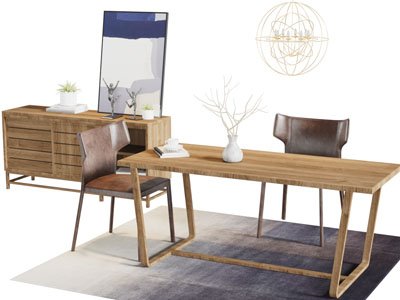 新中式实木餐桌椅组合边柜