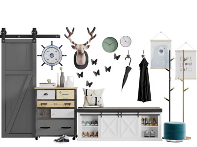 北欧玄关鞋柜边柜衣架