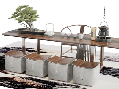 新中式长方形茶桌凳子