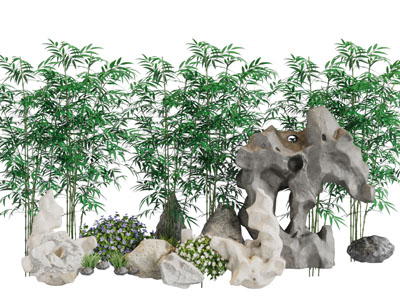 新中式竹子假山景观园艺小品