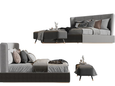 现代布艺双人床床尾凳