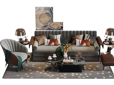 现代布艺多人单人沙发茶几组合