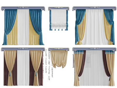 新中式布艺窗纱窗帘3d模型 新中式布艺窗纱窗帘