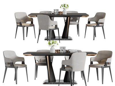 现代长方形餐桌椅组合