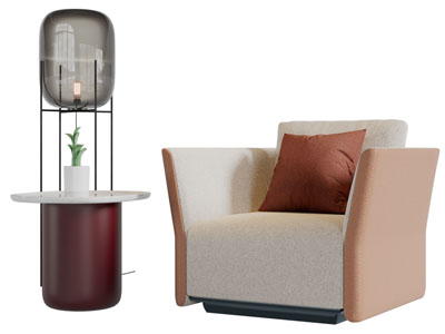 现代单人沙发边几落地灯