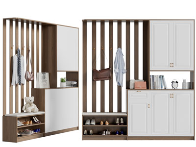 现代实木撞色玄关装饰鞋柜