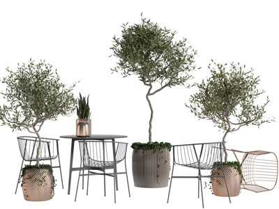 现代户外休闲桌椅植物盆栽