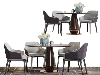 现代圆形实木餐桌椅组合