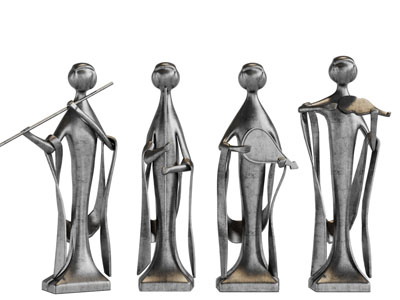 新中式吹拉弹唱四个仕女雕塑雕刻