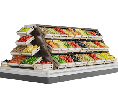 现代生鲜蔬菜水果实木货架3d模型 现代生鲜蔬菜水果实木货架