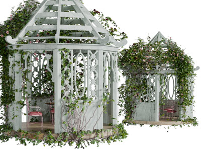 美式田园爬满藤蔓的实木亭子