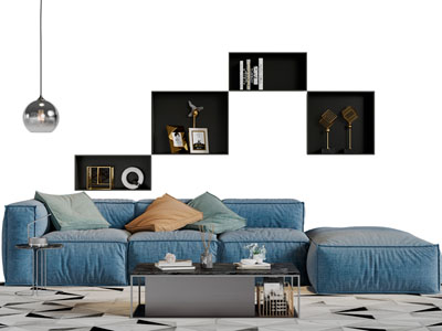 现代布艺块状转角多人沙发茶几组合