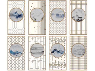 新中式装饰山水挂件的隔断3d模型 新中式装饰山水挂件的隔断
