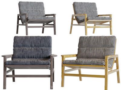 北欧实木方格靠垫休闲椅子