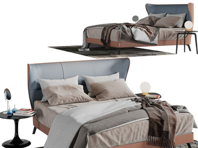 现代床头带弧度的双人床