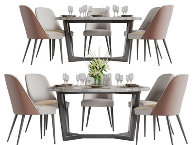 现代圆形大理石餐桌椅组合