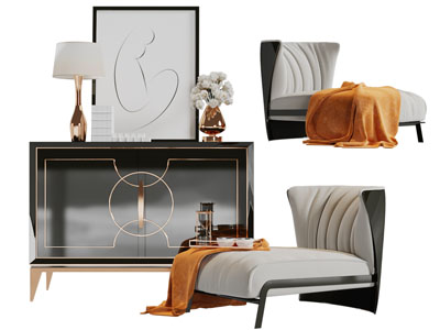 现代轻奢玄关柜边柜休闲椅子