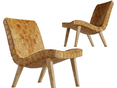 现代实木支架编织坐垫的休闲椅子