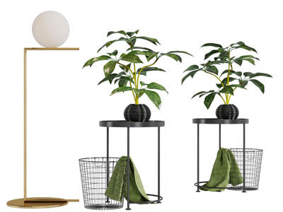 现代落地灯收纳筐边几