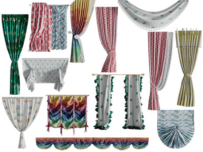 现代带花边装饰的窗帘3d模型 现代带花边装饰的窗帘