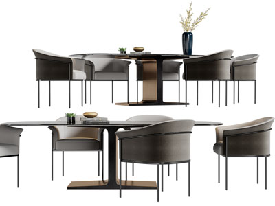 现代长方形餐桌椅组合