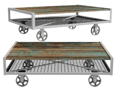 工业风带滑轮的茶几3d模型 工业风带滑轮的茶几