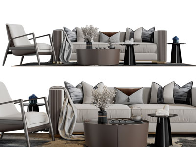 现代布艺多人沙发休闲椅子茶几组合
