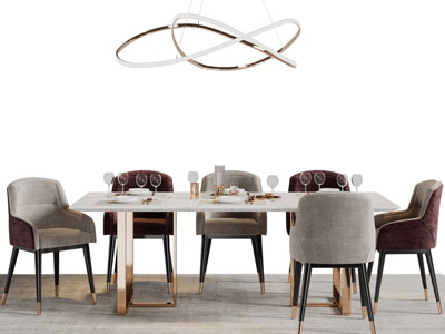 现代长方形餐桌椅组合