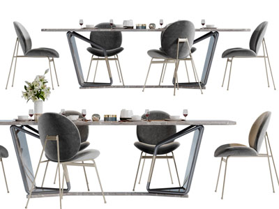 现代轻奢长方形餐桌椅组合