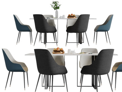 现代长方形餐桌椅组合